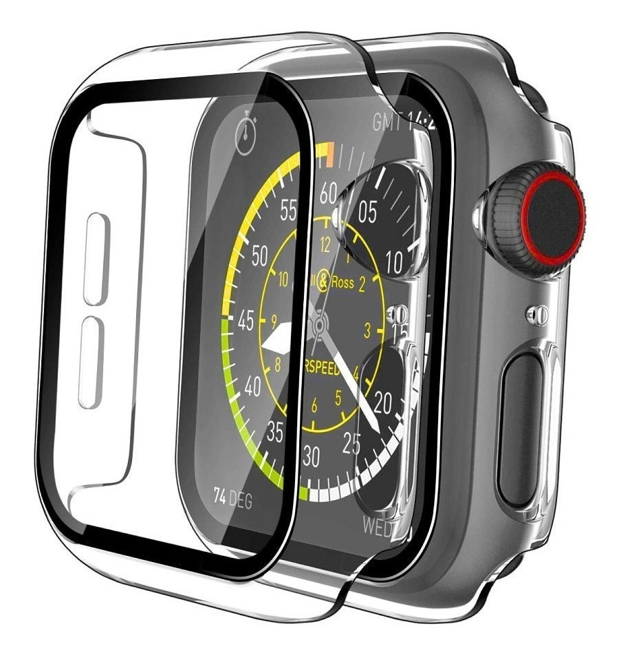 Защитный противоударный чехол+стекло для корпуса Apple Watch Series 1, 2, 3 38 мм, прозрачный с черной #1