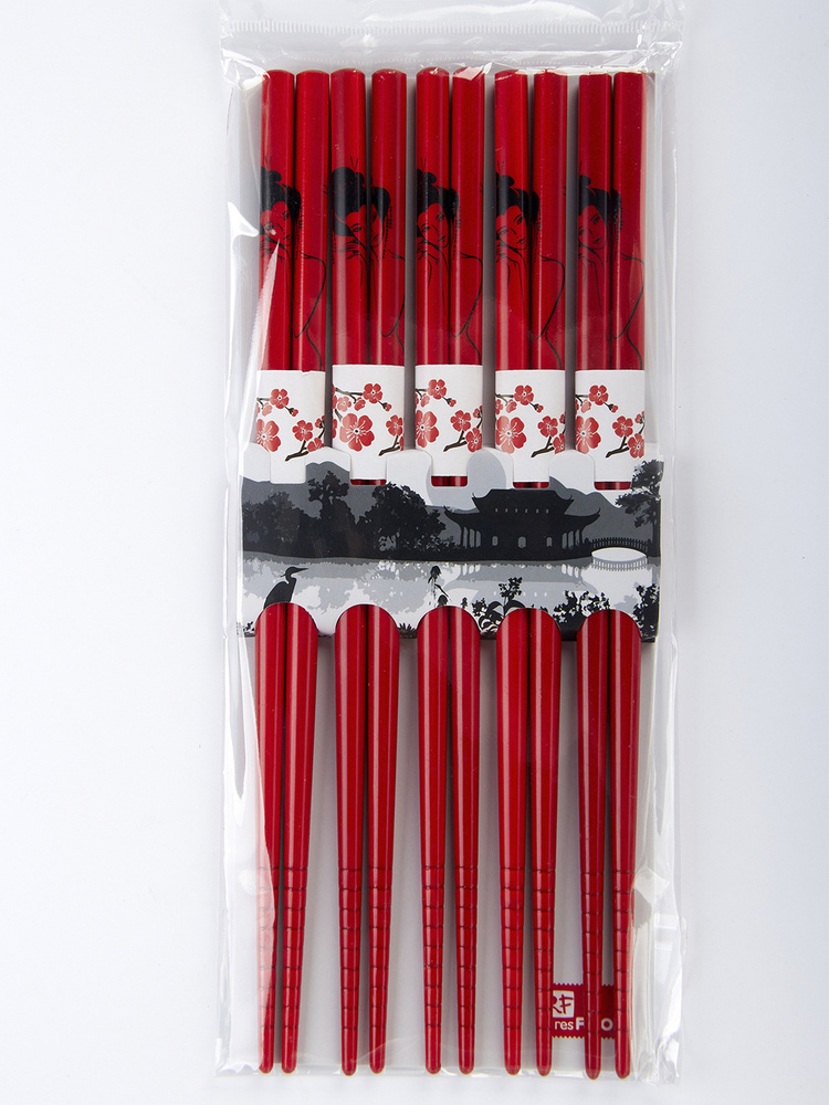 Палочки для суши и роллов бамбуковые КРАСНЫЕ Премиум Resfood набор 10 шт. (5 пар)  #1