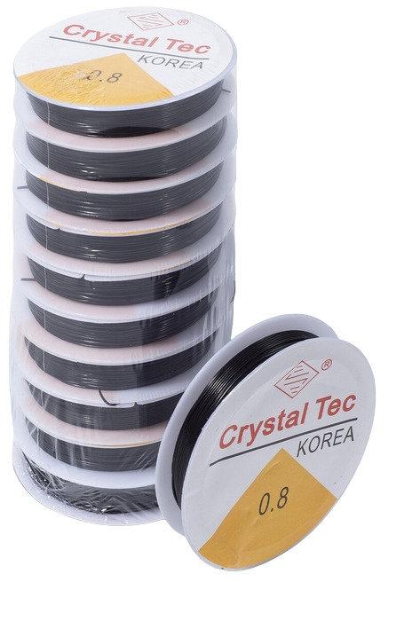 Резинка для бисера CRYSTAL TEC 10 штук, диаметр 0,8 мм, 20 метров (черный)  #1