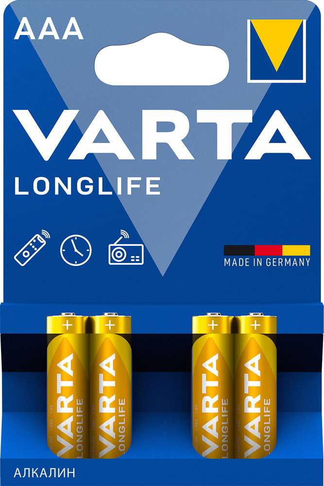 Батарейки ААА VARTA LONGLIFE AAA LR03 мизинчиковые, щелочные, 4 шт #1