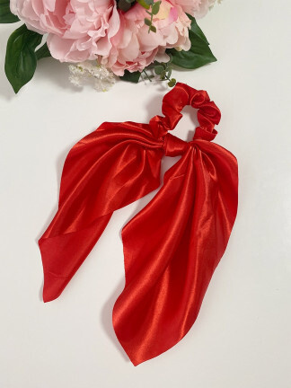 Женская резинка для волос с шелковым платком,Резинка с платком для волос (красный)  #1
