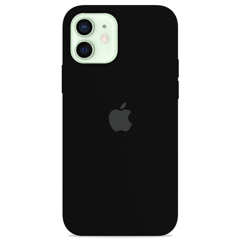 Силиконовый чехол для смартфона Silicone Case на iPhone 12 / Айфон 12 с логотипом, черный  #1
