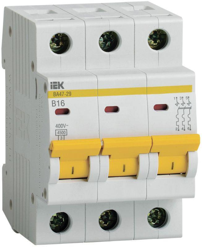 Выключатель автоматический модульный 3п B 16А 4.5кА ВА47-29 IEK MVA20-3-016-B  #1