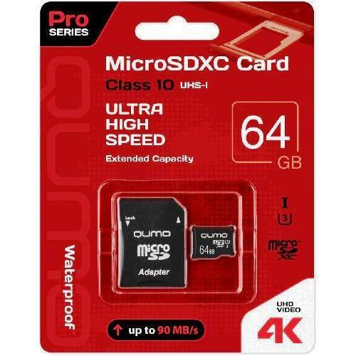 Карта памяти microSDXC Qumo QM64GMICSDXC10U3 64 Гб класс 10 UHS-I (U3) - 90*45 МБ/с UHD Video 4K - с #1