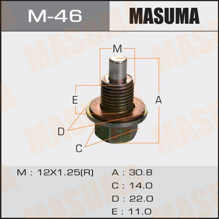 Болт маслосливной с магнитом "Masuma" (с шайбой) Nissan 12х1.25mm VG33-VQ35-QG18- SR16- YD22  #1