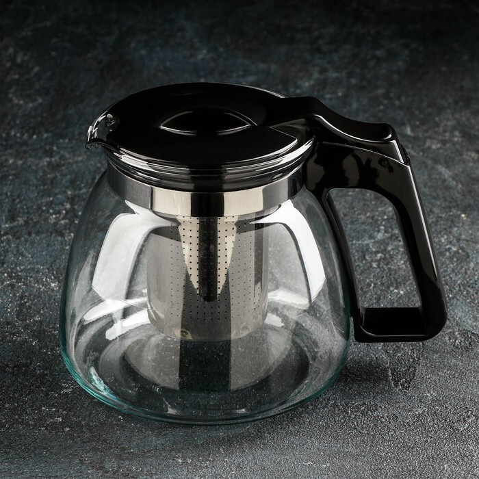 Чайник стеклянный заварочный Доляна Иллюзия, 900 мл, с металлическим ситом, цвет чёрный  #1