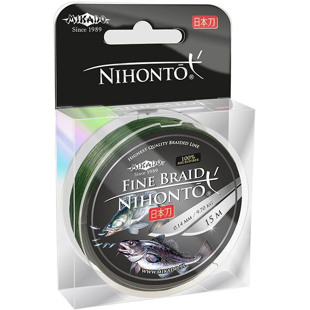 Плетеный шнур Mikado NIHONTO FINE BRAID диаметр 0.14 зеленый длина 15 м. разрывная нагрузка 9.70 кг. #1