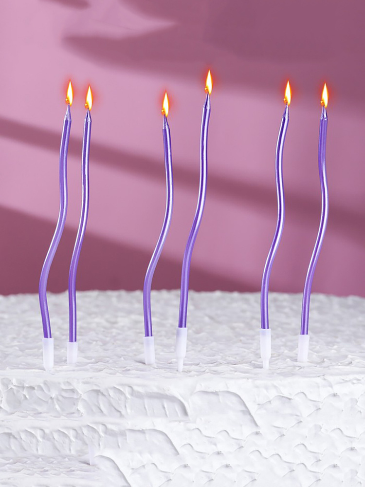 Свечи для торта парафиновые Страна Карнавалия Тонкие спирали, Серпантин, фиолетовые, 11 см, набор 6 шт #1