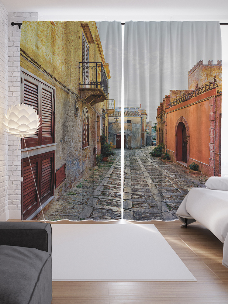 Фотошторы для кухни и спальни JoyArty "Итальянская улочка", 2 полотна со шторной лентой шириной по 145 #1