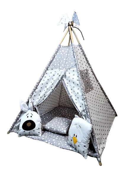 Детский Вигвам LuBaby игрушки серые, палатка детская игровая, домик для детей с пледом 120*120, декоративными #1