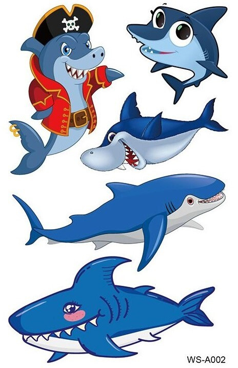 Переводные татуировки детские "Веселые акулы 2" 7.5х12 см #1