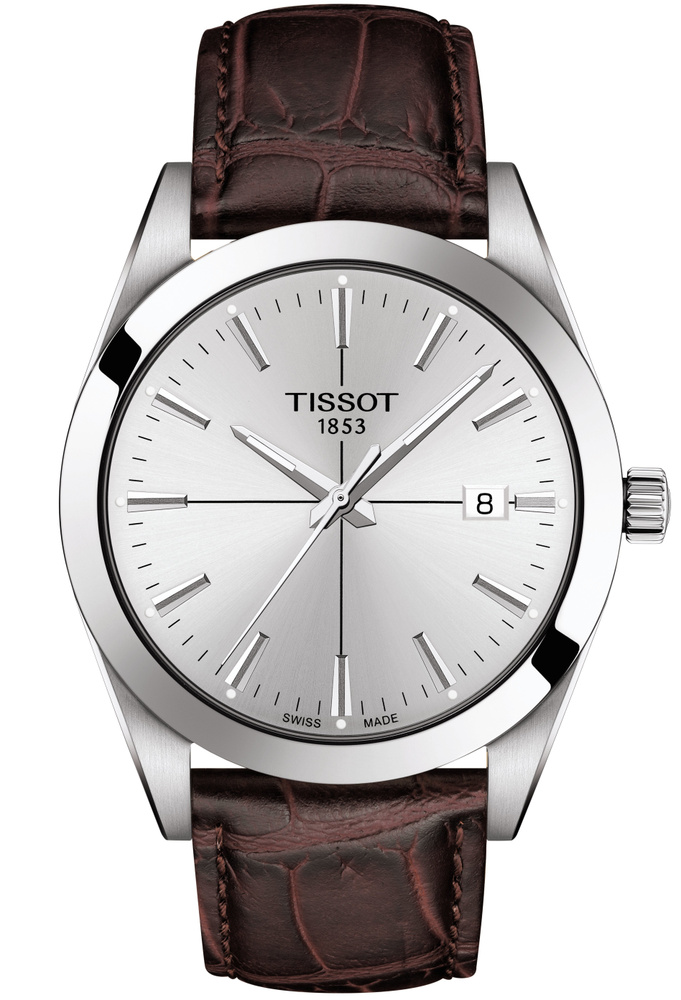 Швейцарские кварцевые часы Tissot Gentleman T127.410.16.031.01 на кожанном браслете, с водозащитой 10 #1