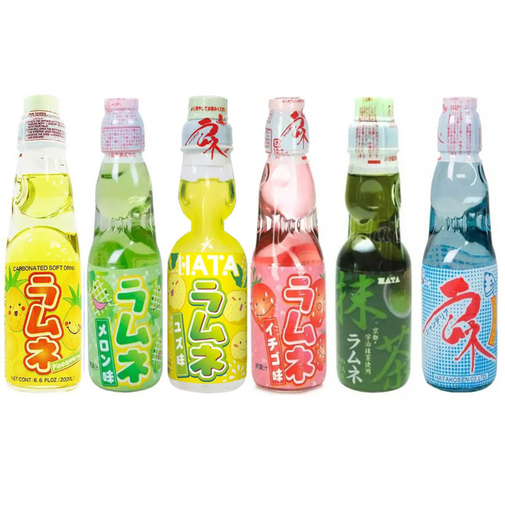 Газированный напиток Ramune Рамуне Ананас, Дыня, Юдзу, Клубника, Классический, Зеленый чай Матча, 6 шт. #1