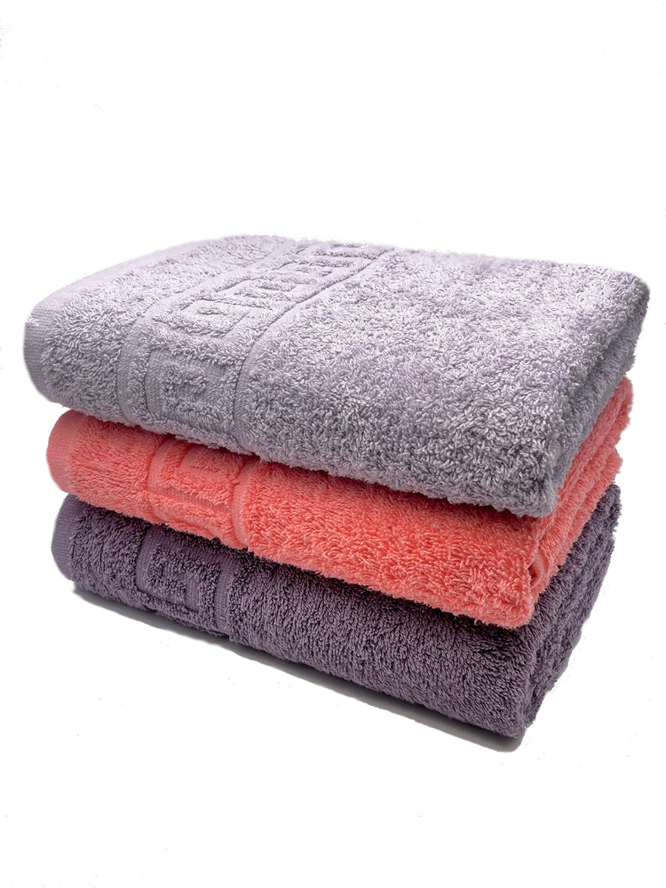 Набор полотенец для лица, рук или ног TM Textile, Хлопок, 50x90 см, серый, коралловый, 3 шт.  #1