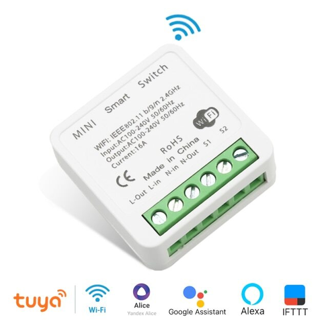 Tuya MINI Smart Switch- умный Wi-Fi модуль 16А/ wi-fi выключатель / алиса выключатель, модели SW-RLY01, #1