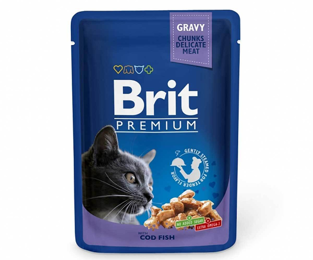 Влажный корм Brit для кошек треска в соусе premium cat with cod fish 85г  #1