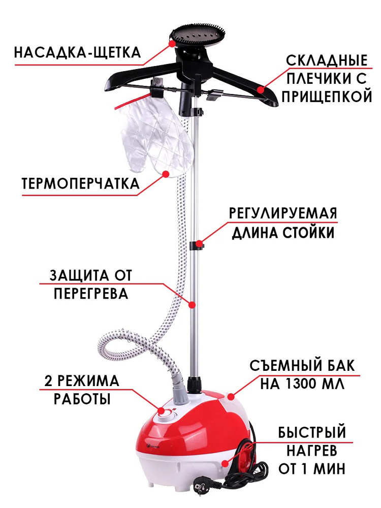 Отпариватель для одежды Takara TGS-161 NEW напольный, Пароотпариватель вертикальный с плечиками для белья, #1