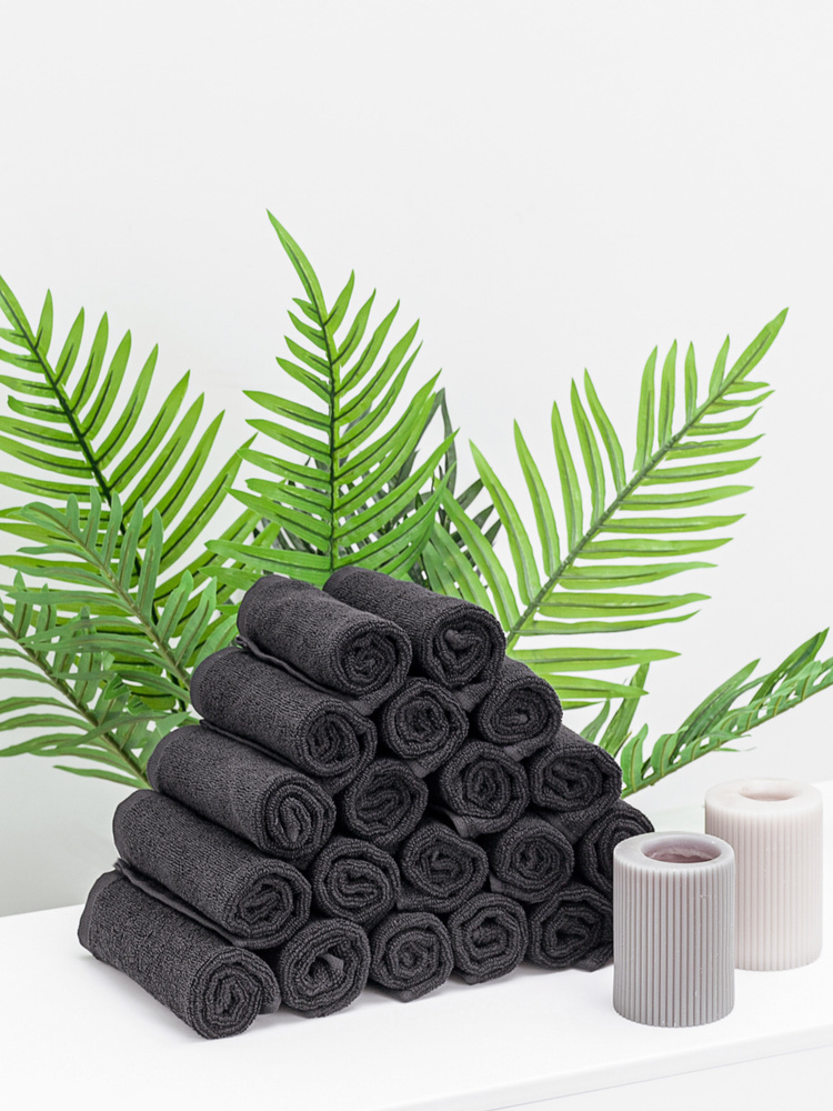 SandaL Набор полотенец для лица, рук или ног Люкс, Хлопок, 30x30 см, черный, 20 шт.  #1