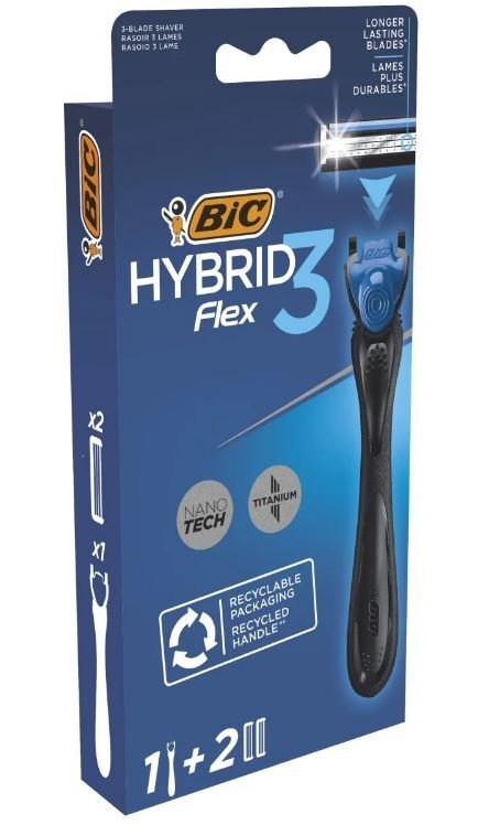 BIC Бритва мужскаяFLEX 3 HYBRID Станок+2 кассеты три лезвия #1