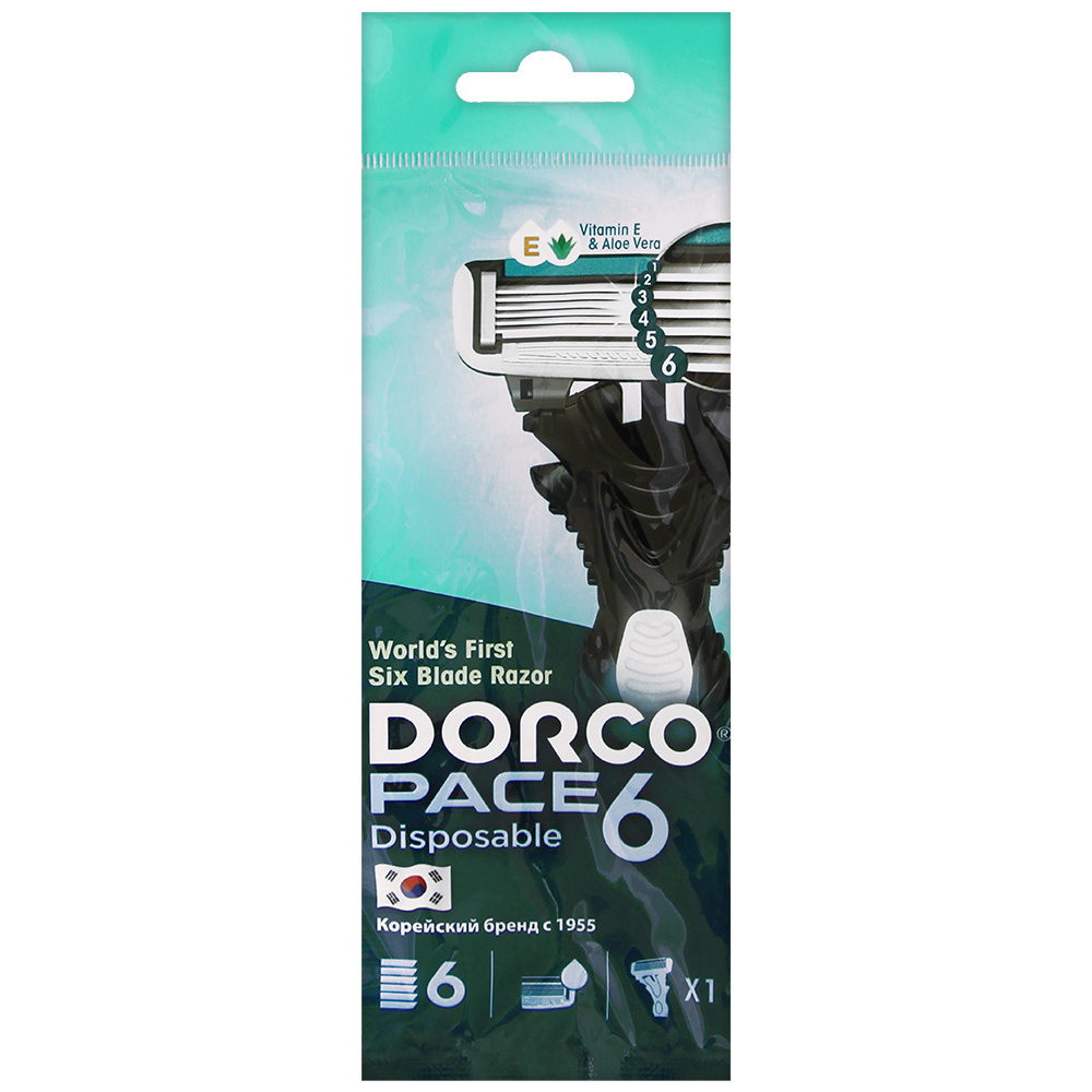 DORCO PACE 6 одноразовый станок 6 лезвий, с плавающей головкой и увлажняющей полосой 1шт  #1