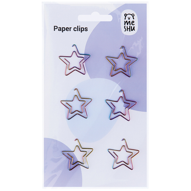 Скрепки фигурные Meshu Stars, 25мм, пакет с европодвесом, 6шт., 24 уп. (MS_41585)  #1