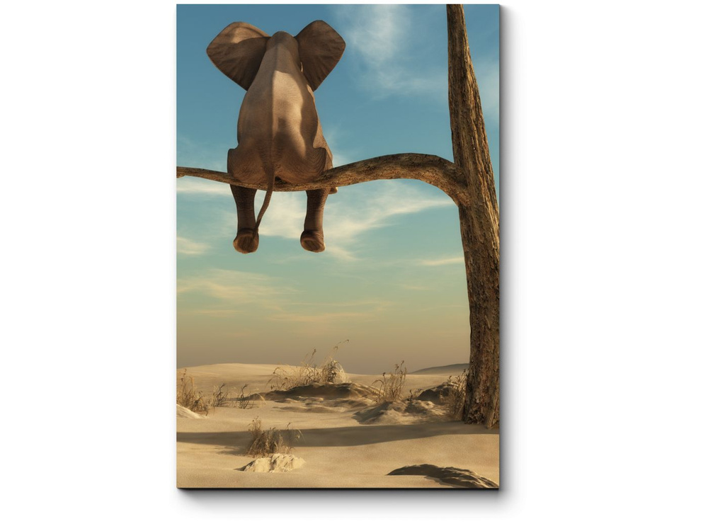 Картина модульная на холсте для интерьера горизонтальная, Слон на ветке, PICSIS, 140x210  #1