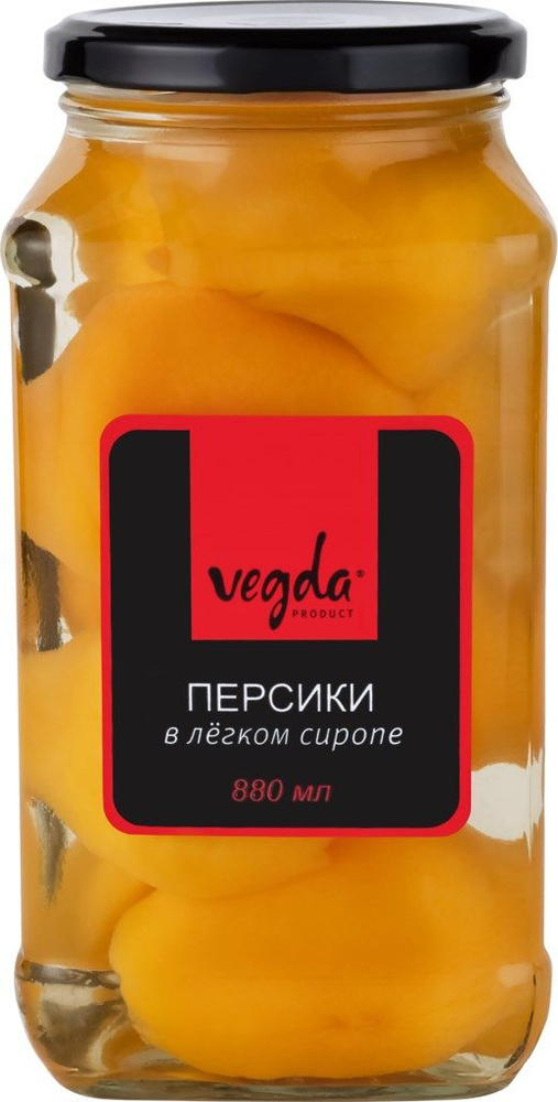 Персики VEGDA в легком сиропе, 880 мл - 2 шт. #1