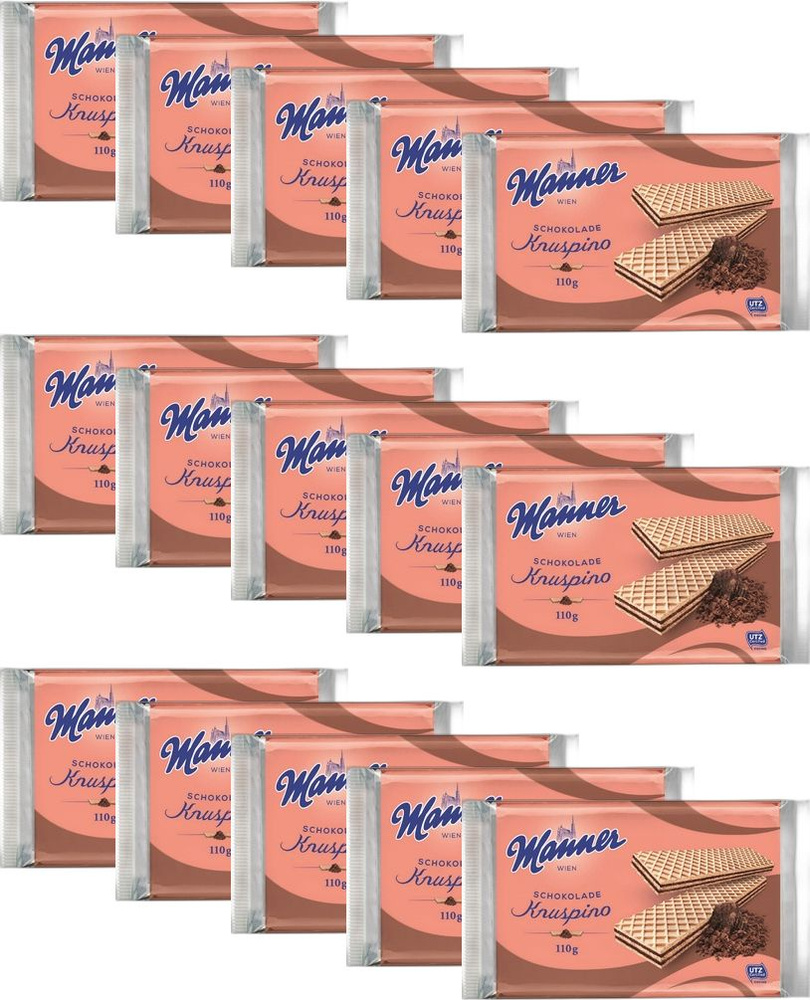 Вафли Manner Кнуспино с шоколадным кремом, комплект: 15 упаковок по 110 г  #1