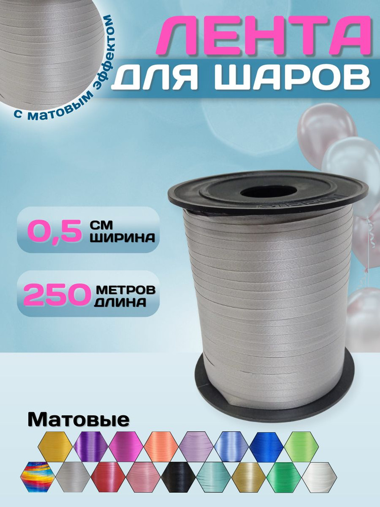 Упаковочная лента для шаров МОСШАР, для подарков 0,5см х 250м, серебро матовая  #1