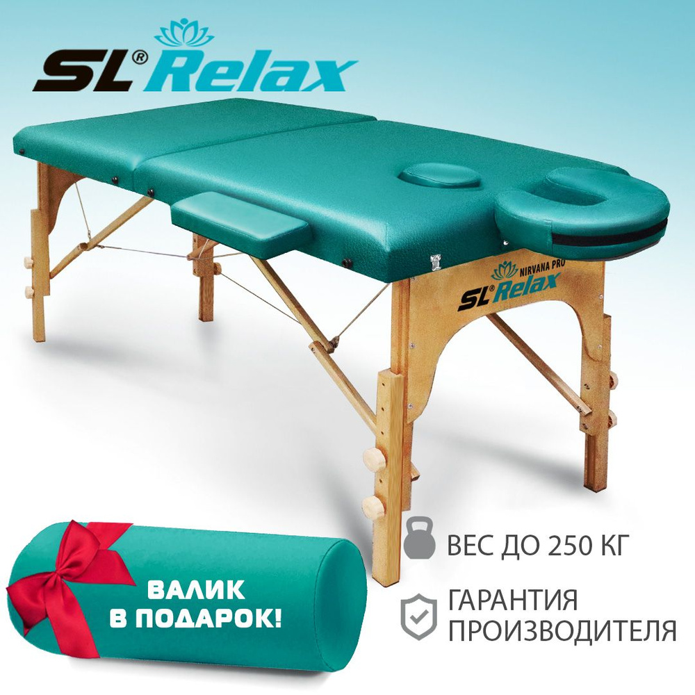 Массажный стол складной SL Relax Nirvana PRO, с вырезом для лица, подголовником, подлокотниками ,бирюзовый/ #1