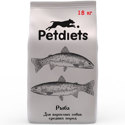 Корм сухой "Petdiets" (Петдаетс) для собак средних пород, рыба, 18кг, содержание рыбы 39,6%  #1