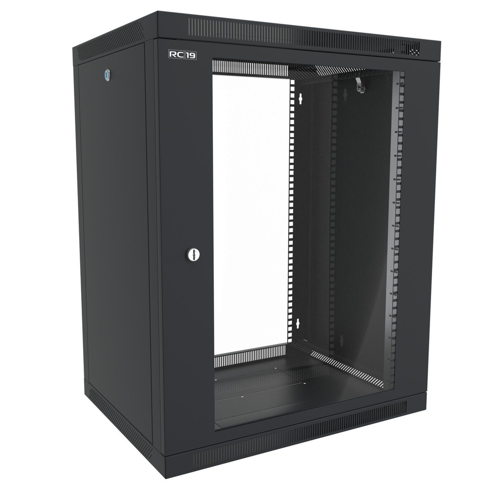 Шкаф телекоммуникационный настенный 19", 15U разборный 600х450 мм., дверь стекло, цвет черный RAL 9005 #1