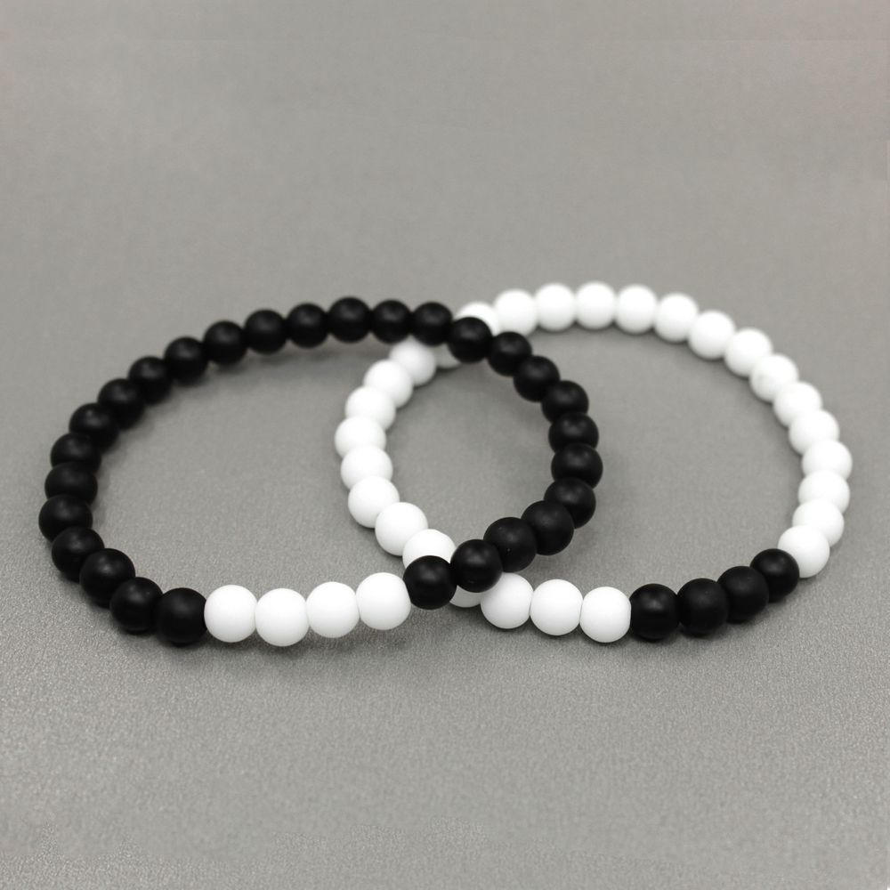 Handinsilver ( Посеребриручку ) Парные браслеты Инь Янь из черно-белого матового агата 6мм (2шт)  #1