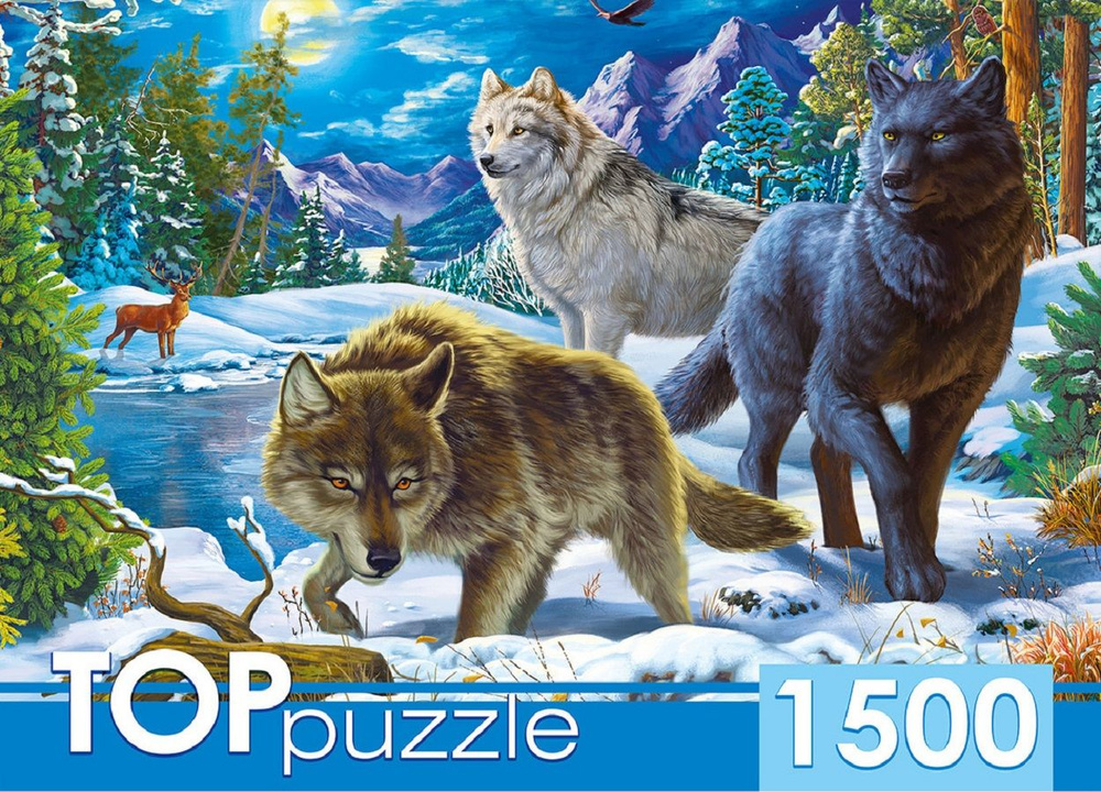 Пазл Рыжий кот TOPpuzzle "Волки в ночном лесу" 1500 элементов. Подарок другу, девушке, ребенку на день #1
