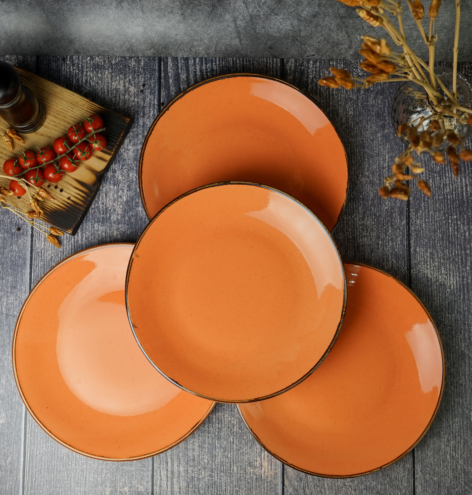 Набор обеденных тарелок Porland Seasons, на 2 персоны, 28 см., оранжевые, KitchenHold  #1