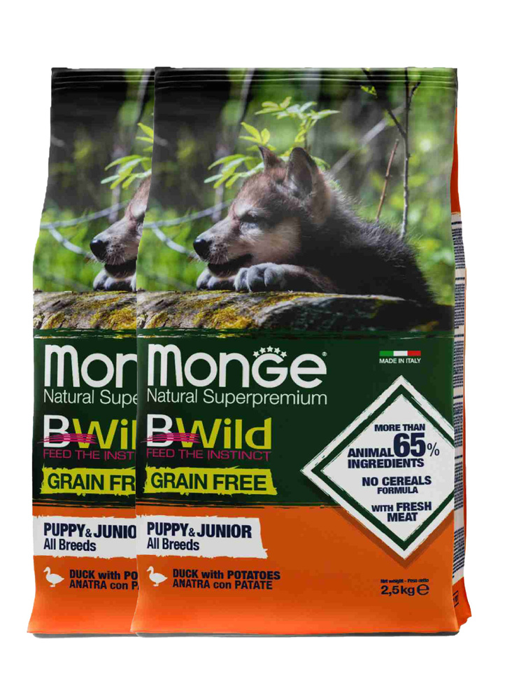 Monge Dog BWild GRAIN FREE беззерновой корм из мяса утки с картофелем для щенков всех пород 2,5 кг х #1