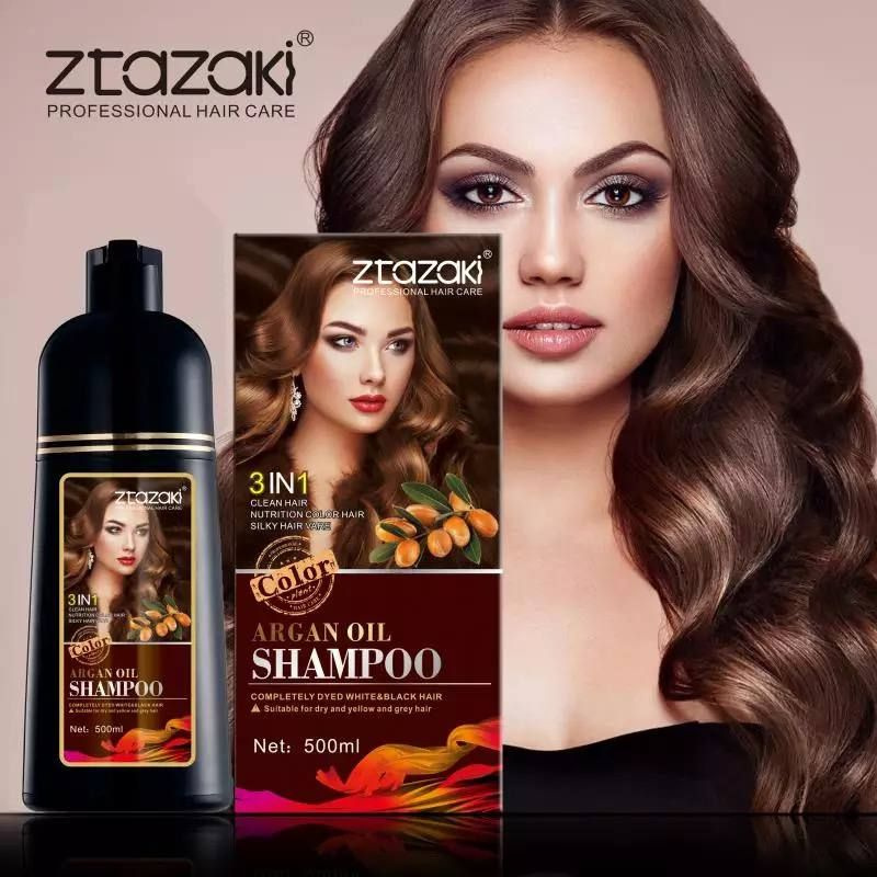 Шампунь красящий ZTAZAKI 3 в 1 BLONDE BROWN (Светлый каштановый), тонирующее средство для окрашивания #1