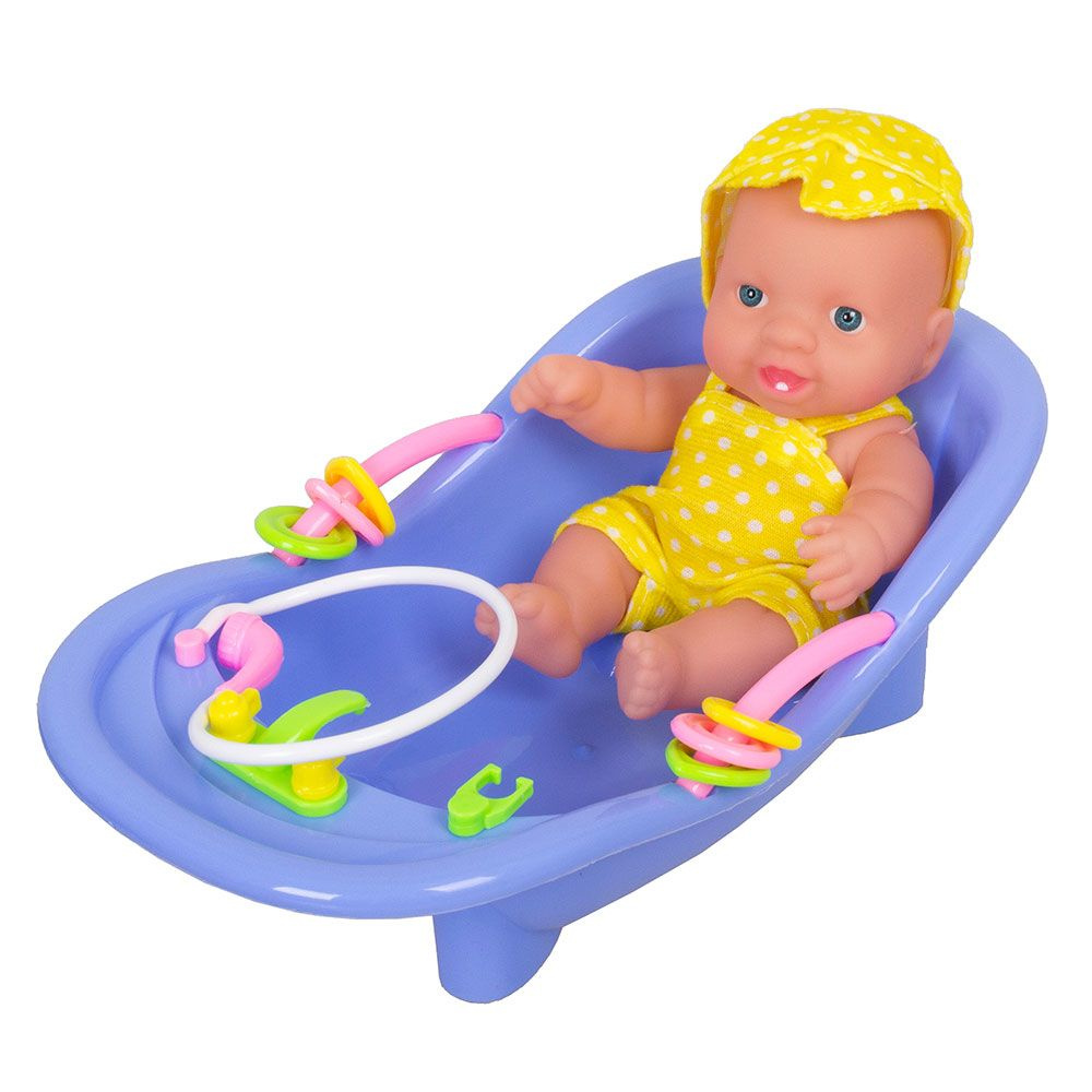 Кукла малышка ПУПС 10 см, малыш младенец в ванночке, пластик, игрушка в дорогу 669-555C /Tongde/  #1