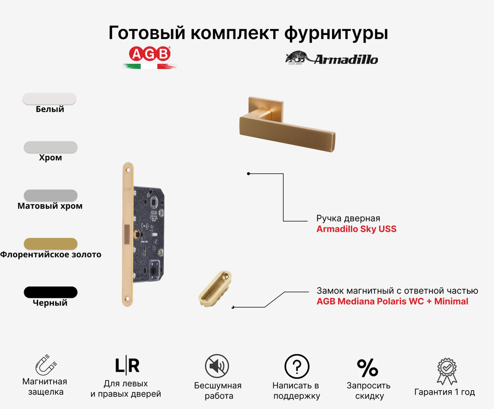 Комплект Ручка дверная Armadillo SKY USS FSG-39 + Замок магнитный бесшумный AGB Mediana POLARIS (с отв. #1