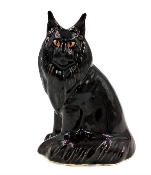Мейн-кун сидит окрас черный фарфоровая статуэтка кошки  #1
