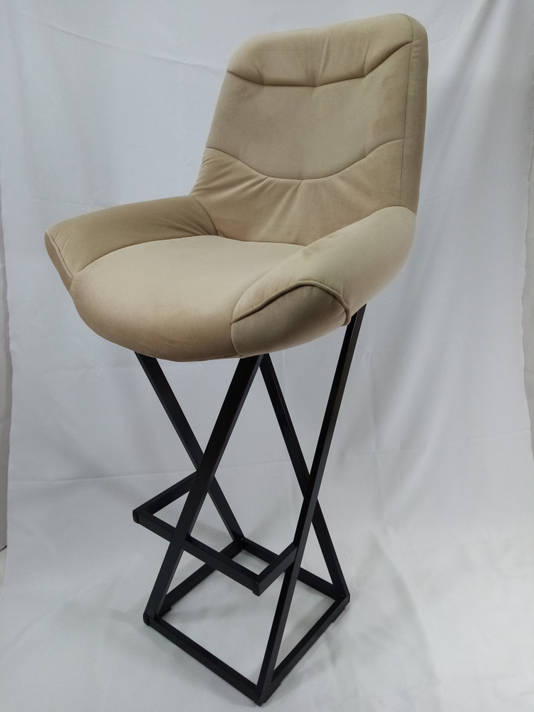 Барный стул Лофт Grand, велюр бежевый, каркас черный (высота сиденья 87 см)  #1