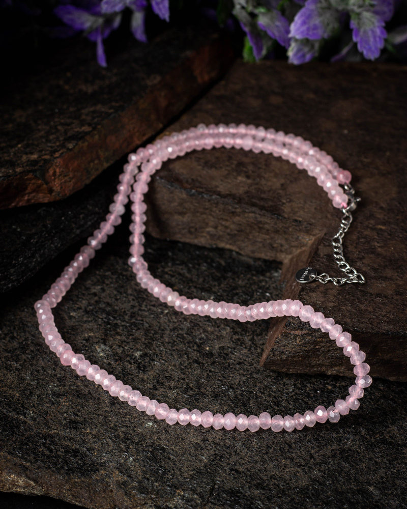 Колье из розового кварца / Ожерелье из натуральных камней / Чокер женский  #1
