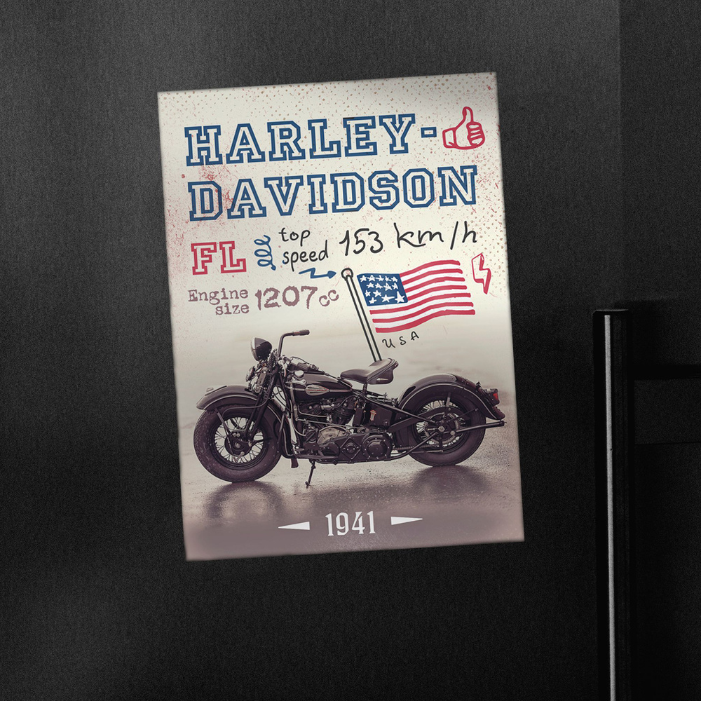 Магнит на холодильник с мотоциклом Harley-Davidson FL, 1941 г.в. #1