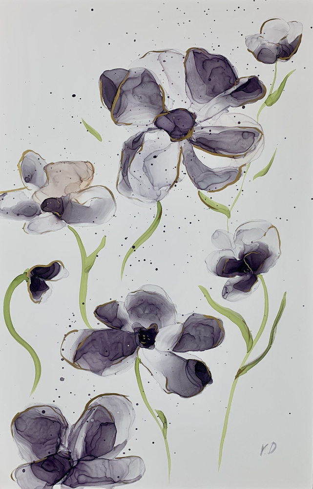 Абстрактные цветы, интерьерная авторская картина, выполненная в технике  спиртовых чернил, размер в рамке 37х53 - купить по низкой цене в  интернет-магазине OZON (840852867)