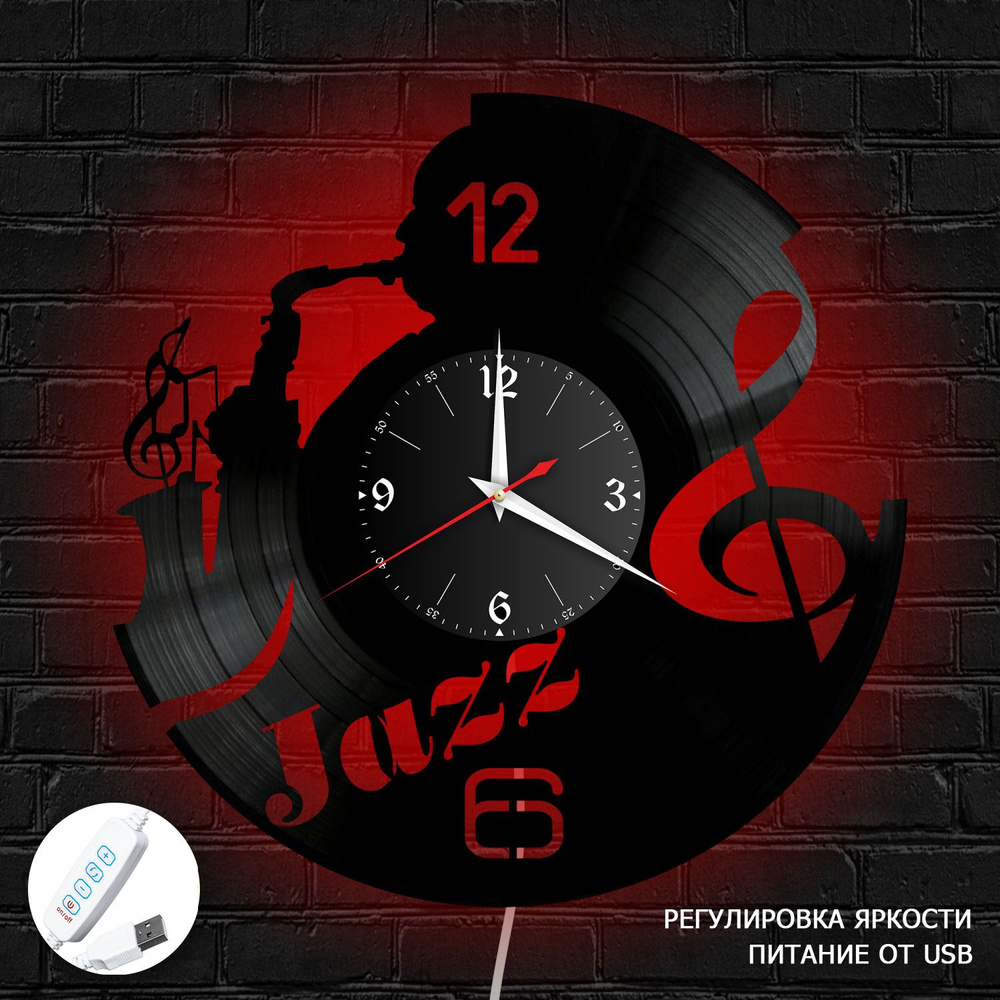 Настенные часы RedLaser "Музыка из винила с красной подсветкой, №1", 30 см  #1