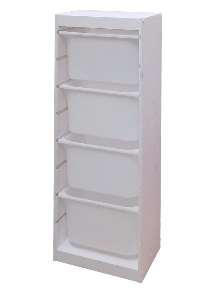 Белый стеллаж ТРУФАСТ 116 см вертикальный с белыми (4) контейнерами  #1