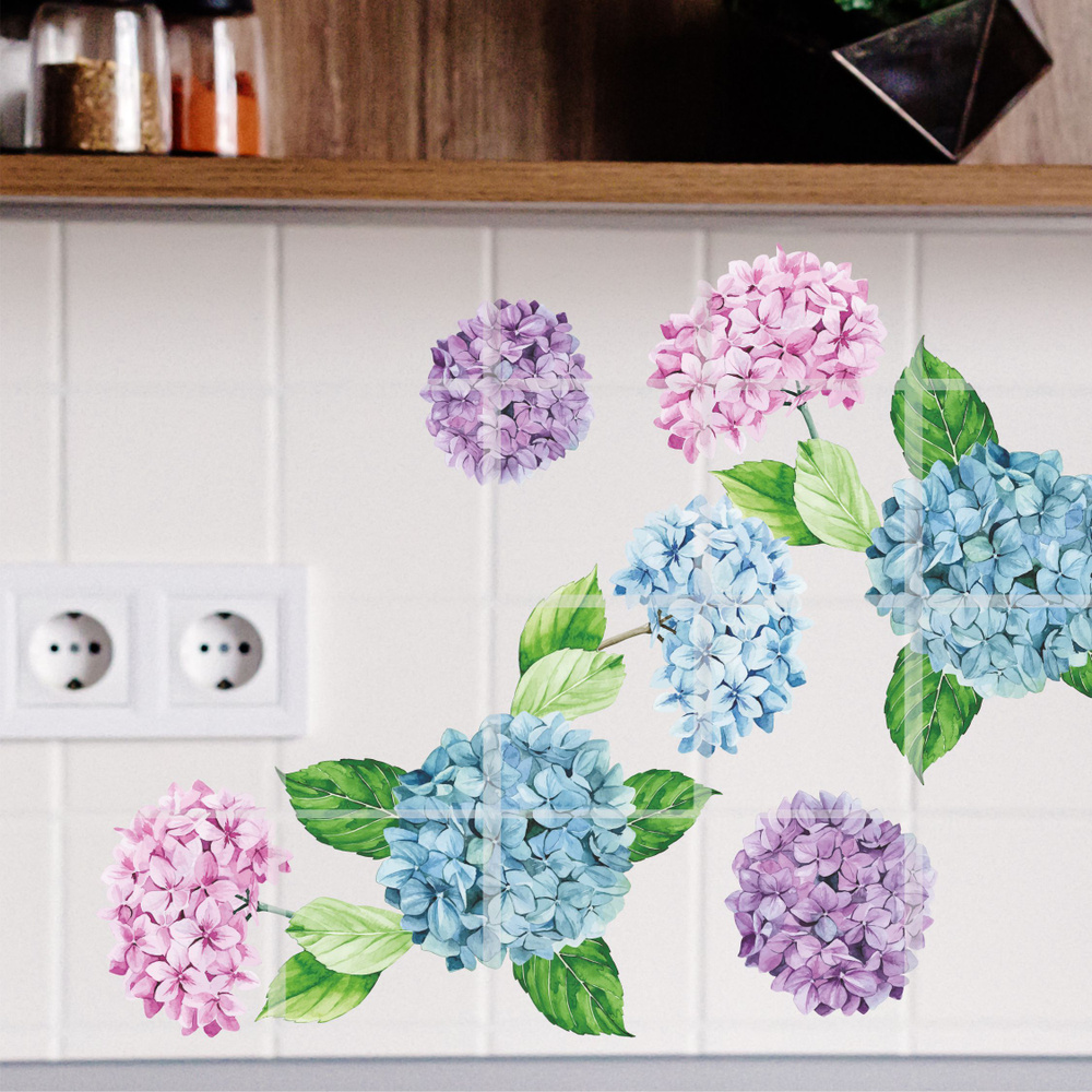 Наклейки на стену для декора цветы гортензии 52x30 см #1