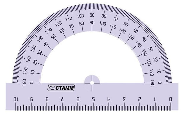 Транспортир прозрачный тонированный 10см, 180градусов #1