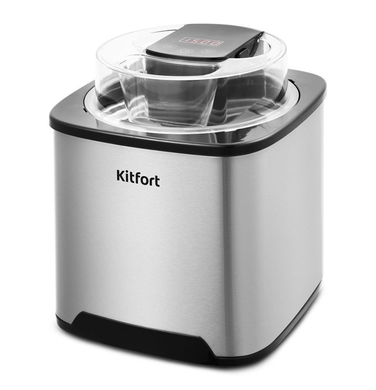 Мороженица Kitfort KT-1809 серебристый, полуавтоматическая, чаша 2л, таймер на 45 минут, металлический #1