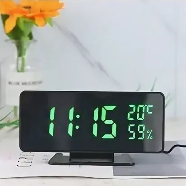 Часы настольные с несколькими будильниками, VST 888Y-4 зеркальные, дисплей - зеленый  #1